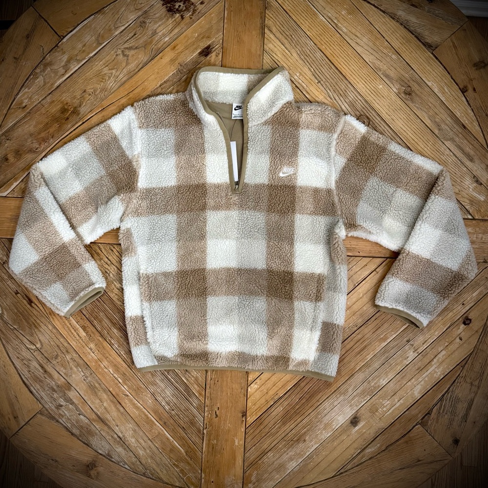 Brand New Nike Sherpa Plaid 1/4 Zip Sweatshirt